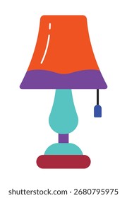 Uma ilustração de design plano vibrante e moderno de uma lâmpada de mesa. Este gráfico colorido é perfeito para decoração de casa, temas de design de interiores, ou como um ícone da web. Objeto isolado com uma forma clássica.
