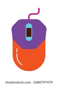 Una ilustración de diseño plano vibrante y moderno de un ratón de computadora con cable. Este gráfico colorido es perfecto para temas de tecnología, conceptos de juegos o Elementos de interfaz de usuario.
