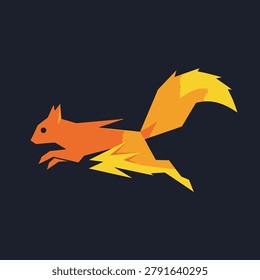 Vibrant and modern geometric illustration of a jumping squirrel. Ideal for tech logos, environmental branding, or creative projects needing a dynamic, minimalist animal graphic.