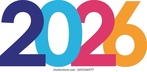 Un gráfico vibrante y moderno que presenta el año 2026 en números audaces y multicolores sobre un fondo blanco.