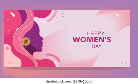 Vibrant and modern illustration for Women's Day featuring an abstract design of a woman’s silhouette, symbolizing strength, empowerment, and celebration of women