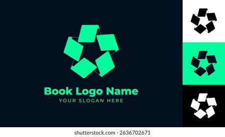 A vibrant, modern logo design featuring a striking green starburst formed from interconnected book-like shapes. Perfect for publishing houses, bookstores, or any book-related business.