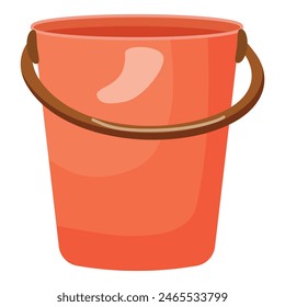 Ilustración de cubo de plástico naranja vibrante y moderna con asa, perfecta para jardinería, limpieza y actividades de verano