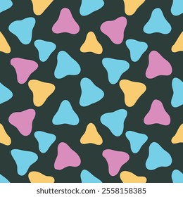 A vibrant, modern seamless pattern featuring irregular, triangle-shaped forms in bright cyan, pastel pink, and light orange tones.