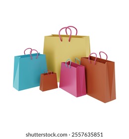 A vibrant and modern set of 5 colorful shopping bags in vector format, perfect for e-commerce, retail, and shopping-related designs. This high-quality EPS file features sleek and stylish bag designs