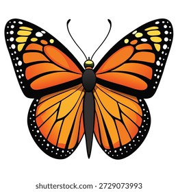 Ilustración vectorial de mariposa monarca vibrante aislada sobre fondo blanco