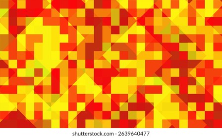 Vibrant mosaic abstract background with yellow, orange, and red squares, ideal for dynamic graphics, web design, and modern creative projects, generating warm energy