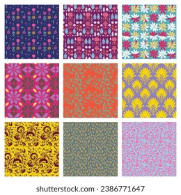 Vibrant Mosaic of Floral and Geometric Patterned Squares