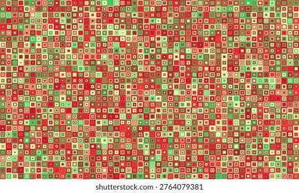 Vibrant mosaic of tiny squares in red, green, and beige hues creates a captivating, festive, and retrostyled abstract background. Perfect for web design, textile prints, or holidaythemed projects.