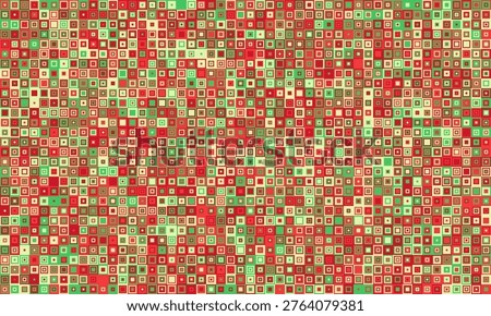 Vibrant mosaic of tiny squares in red, green, and beige hues creates a captivating, festive, and retrostyled abstract background. Perfect for web design, textile prints, or holidaythemed projects.