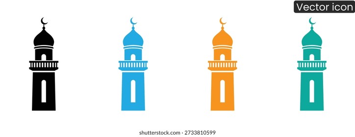 Vibrant mosque tower icons in multiple colors for design projects