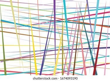 Vibrant, mottled Colorful Abstract geometric art with random, chaotic lines. Straight crossing, intersecting lines texture, stripes pattern