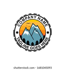 Vibrant mountain vector logo badge featuring colorful geometric shapes and dynamic design. Ideal for outdoor brands, adventure companies, travel agencies, hiking gear, and nature-inspired businesses.