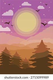Vibrant Mountain Yellow Sunset Landscape