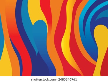 A vibrant multi-bright color curvy pattern vector, perfect for kids' art, abstract designs, wall decor, digital creations, and prints. Add joyful energy to any project