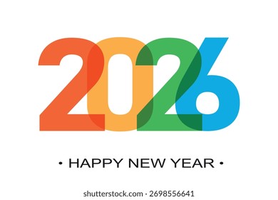 Vibrante tipografía multicolor 2026 con números superpuestos y mensaje moderno de Año Nuevo.