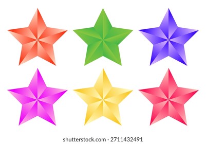 Vibrant Multicolor 3D Star Icons Collection - Glossy Gradient Fünfzackige dekorative Sterne Set für Rating, Badge, Feiertage und Feier Designs