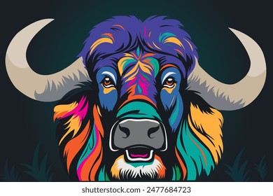 A vibrant multi-color buffalo vector art, perfect for wall decor, prints, and digital designs. Add dynamic, detailed illustrations to elevate any space creatively