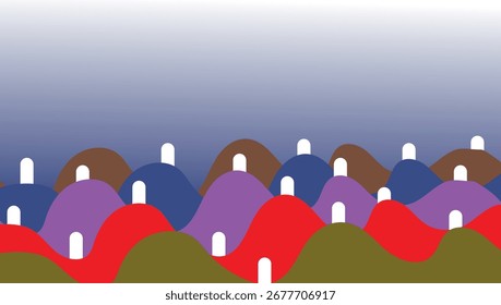 Lebendige mehrfarbige Berglandschaft mit kleinen Hügeln beleuchtet von winzigen weißen Lichtern, magische Fantasie szenische Natur Hintergrund für Poster, Wallpapers, und digitale Kunst"