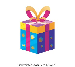 Vibrant multicolor neon gift box with ribbon bow for celebration and festive gifts for joyful occasions decor