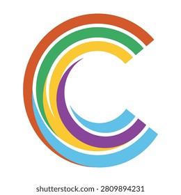 Vibrant multicolor rainbow letter C logo design element on white background