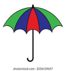 Vibrant multicolor umbrella vector illustration perfect for weather-themed graphics and merchandise. Add a splash of color with this stylish design, ideal for prints, digital use, and decor