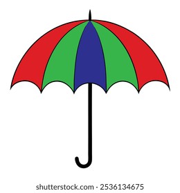 Vibrant multicolor umbrella vector illustration perfect for weather-themed graphics and merchandise. Add a splash of color with this stylish design, ideal for prints, digital use, and decor