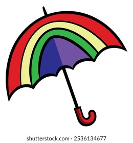 Vibrant multicolor umbrella vector illustration perfect for weather-themed graphics and merchandise. Add a splash of color with this stylish design, ideal for prints, digital use, and decor