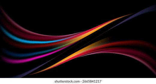 Vibrant multicolor wave with smooth curves on black background, perfect for modern design, digital art, and creative presentations