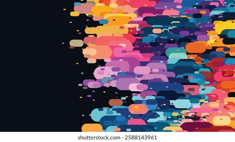 Vibrant Multicolored Abstract Geometric Pattern with Overlapping Rounded Shapes on Dark Background