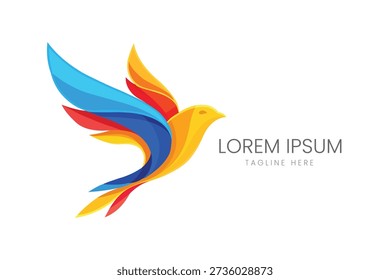 Vibrant multi-colored bird in flight with spread wings Vector logo template