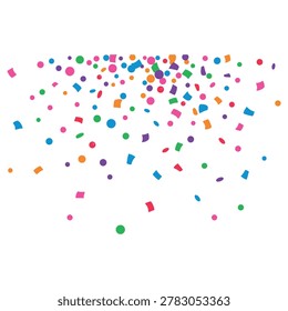 Vibrant multicolored confetti scattered on a plain white background, creating a festive atmosphere