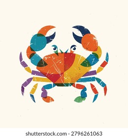 Vibrant multicolored crab with big claws