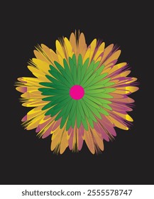 A vibrant multicolored flower illustration with layered petals, perfect for modern and abstract themes.
