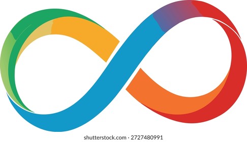 Un icono vibrante y multicolor del símbolo del infinito, que representa ciclos interminables, movimiento perpetuo y un potencial ilimitado, ideal para diseños conceptuales y marca.