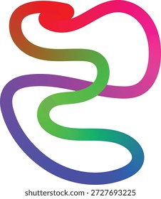 Ein lebendiges, mehrfarbiges, verflochtenes Design, das einer regenbogenförmigen Figur auf weißem Hintergrund ähnelt