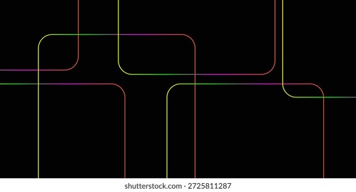 Vibrant multicolored lines intersecting on black background with EPS logo.