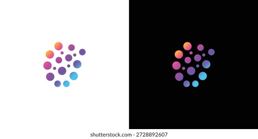 Un logotipo multicolor vibrante con líneas curvas y un círculo central sobre un fondo negro