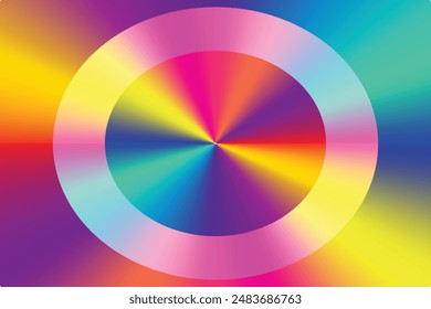 A vibrant, multicolored radial gradient background featuring a central circle, blending a spectrum of bright, dynamic hues.