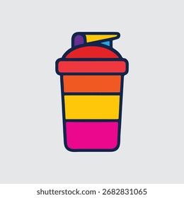 Um frasco vibrante, multi-colorido agitador com uma tampa segura, perfeito para misturar shakes de proteína e suplementos.