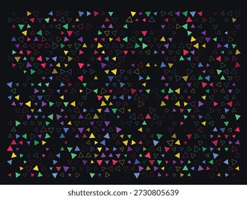 Vibrant multicolored triangles scattered on a sleek black grid pattern backdrop, modern abstract geometric design with dynamic composition and bold contrast, ideal for eye-catching digital art and design projects