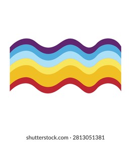 Vibrant multicolored wavy lines create a dynamic pattern on a white background