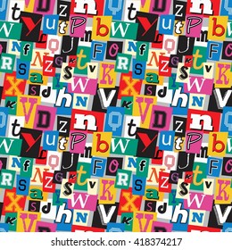 Vibrant multicoloured kidnapper ransom note seamless pattern. Fun background with letters for decoration, background and print.