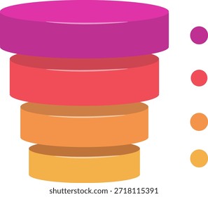 Ein lebendiges, mehrschichtiges 3D-Trichterdiagramm mit unterschiedlichen Farbsegmenten, ideal zur Darstellung von Phasen in einem Prozess- oder Datenfluss.