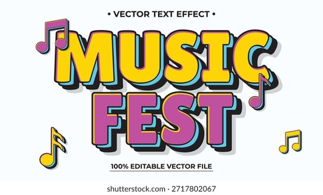 Efecto de texto de Vector del festival de música vibrante con notas coloridas