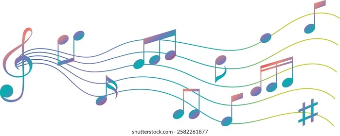 Vibrant music notes on a flowing staff