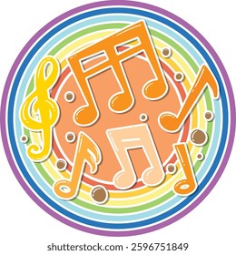 Vibrant music notes on a rainbow background
