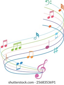 Vibrant music notes swirling on a staff