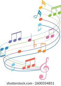 Vibrant music notes swirling on a staff