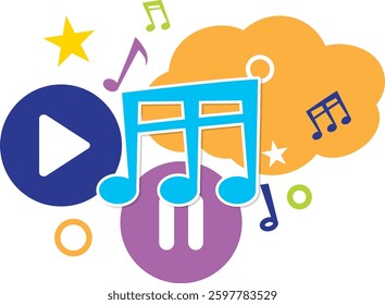 Vibrant music notes and symbols in playful design